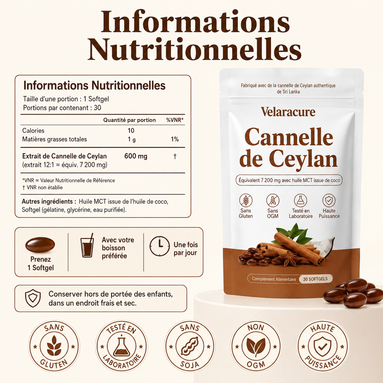 Cannelle de Ceylan – équivalent à 7200 mg – avec huile MCT